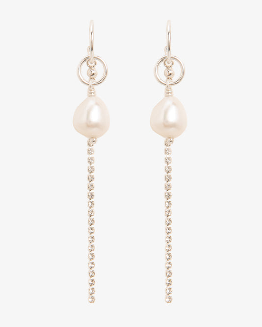 Pearl Pendant and Crystal Falling Chain Hoops