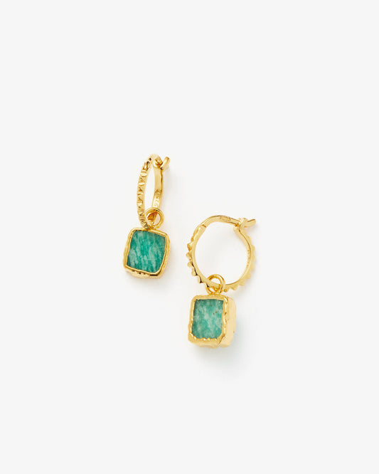Missoma Mini Pyramid Amazonite Charm Hoop Earrings in gold-plated brass