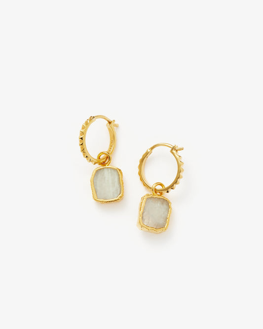 Missoma Mini Pyramid Rainbow Moonstone Charm Hoop Earrings in gold-plated brass