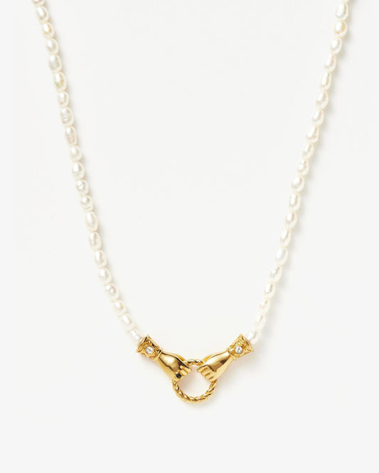 Missoma Harris Reed In Good Hands Pearl Pendant Necklace in gold-plated brass