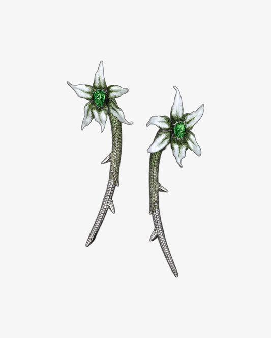 Shaun Leane Fine 18K White Gold Orchid Green Diamond and Tsavorite Earrings