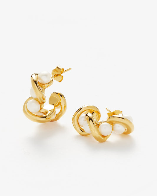 Missoma Molten Pearl Twisted Small Double Hoop Earrings in gold-plated brass