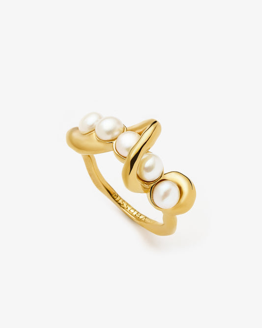 Missoma Molten Pearl Twisted Stacking Ring in gold-plated sterling silver