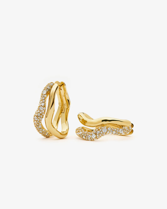 Missoma Molten Snow Double Medium Hoop Earrings in gold-plated brass