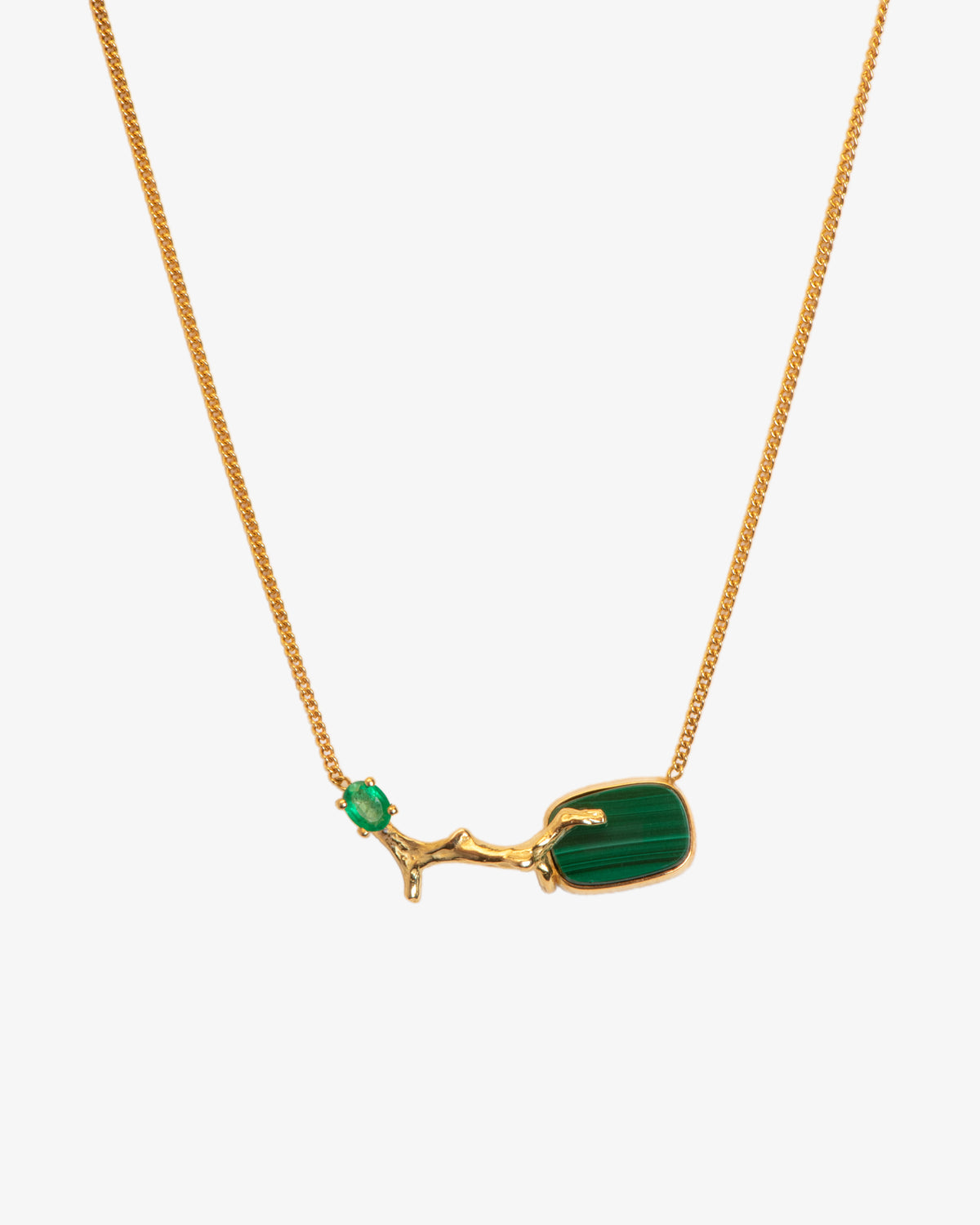 Wouters & Hendrix Gold 18K Gold Branch Malachite and Emerald Pendant Necklace, detail view