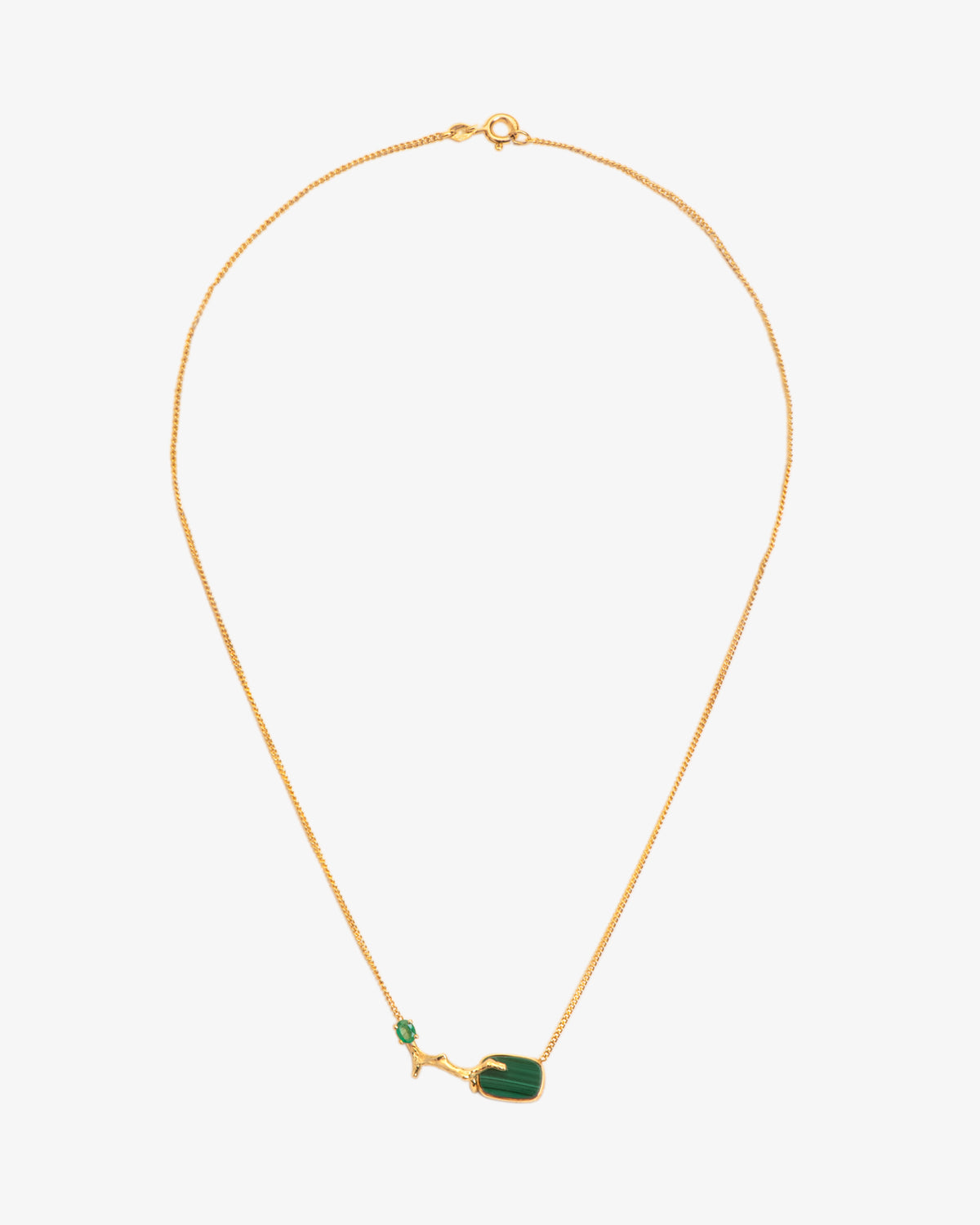 Wouters & Hendrix Gold 18K Gold Branch Malachite and Emerald Pendant Necklace