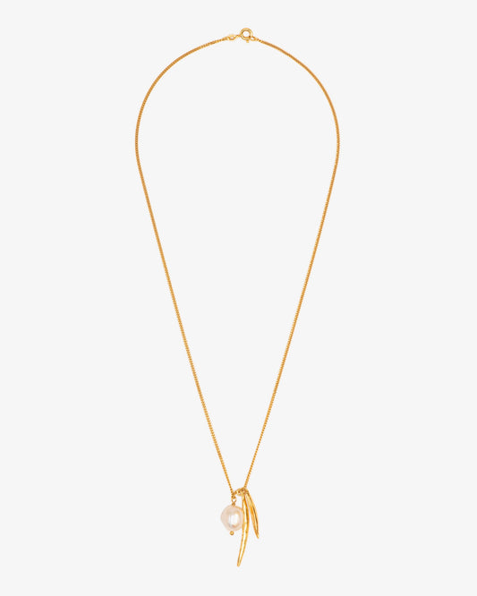 Wouters & Hendrix Leaf and Pearl Pendant Necklace