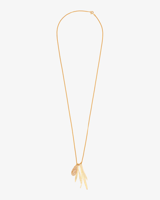 Wouters & Hendrix Bamboo Leaf and Rutilated Quartz Pendant Necklace