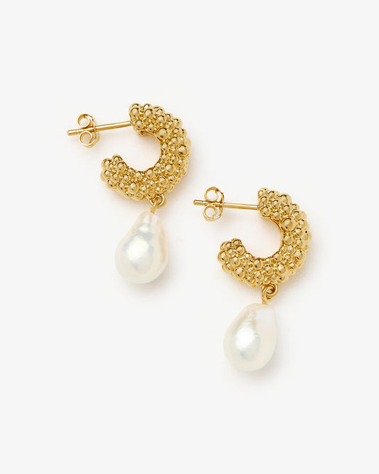 Missoma Pearl Baya Small Hoop Drop Earrings in gold-plated brass