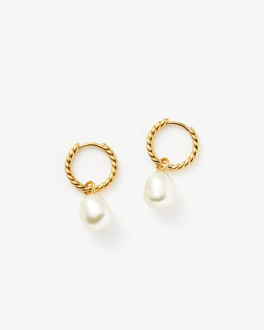 Missoma Pearl Twisted Small Drop Hoop Earrings in gold vermeil