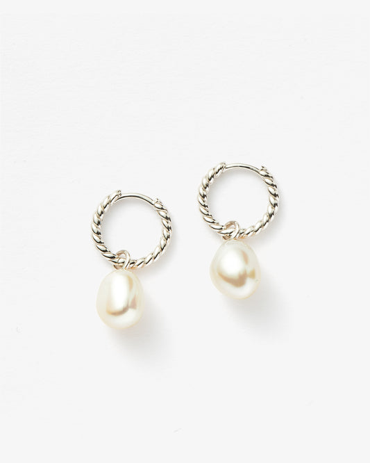 Missoma Pearl Twisted Small Drop Hoop Earrings in sterling silver
