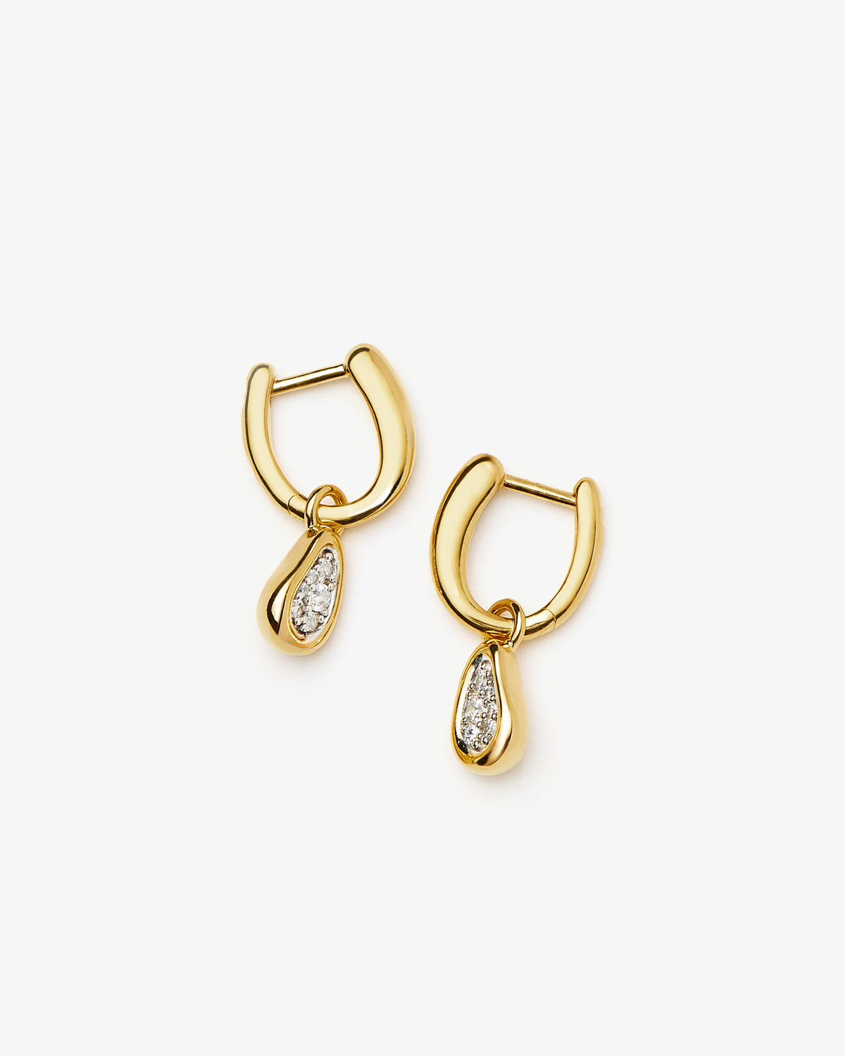 Missoma Molten Teardrop Pave Charm Hoop Earrings in gold-plated brass