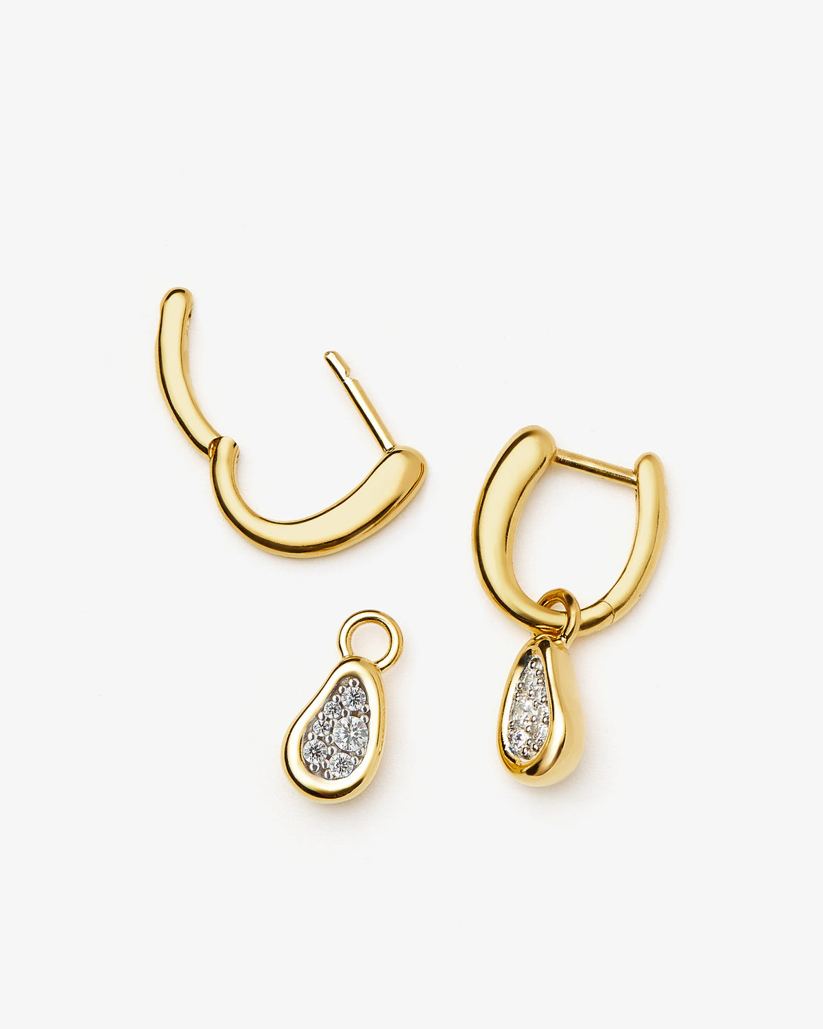 Missoma Molten Teardrop Pave Charm Hoop Earrings in gold-plated brass, second view