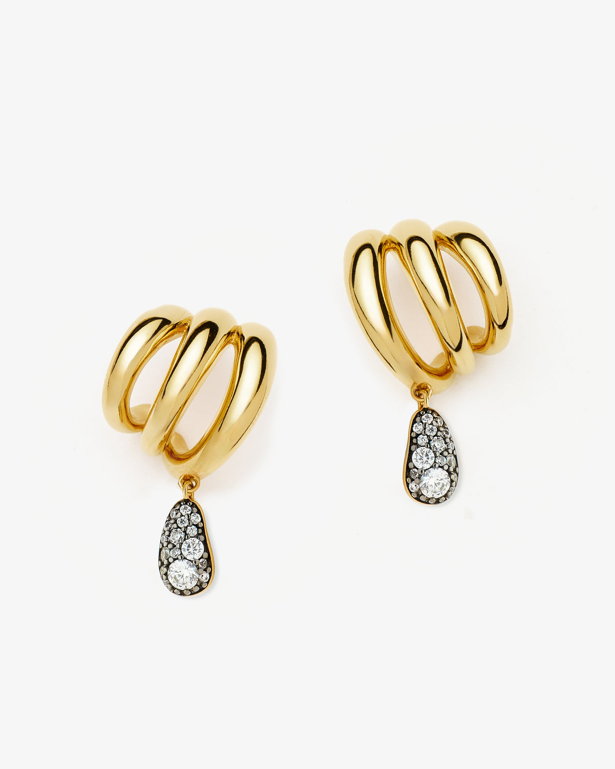 Missoma Molten Teardrop Pave Trio Stud Earrings in gold-plated brass