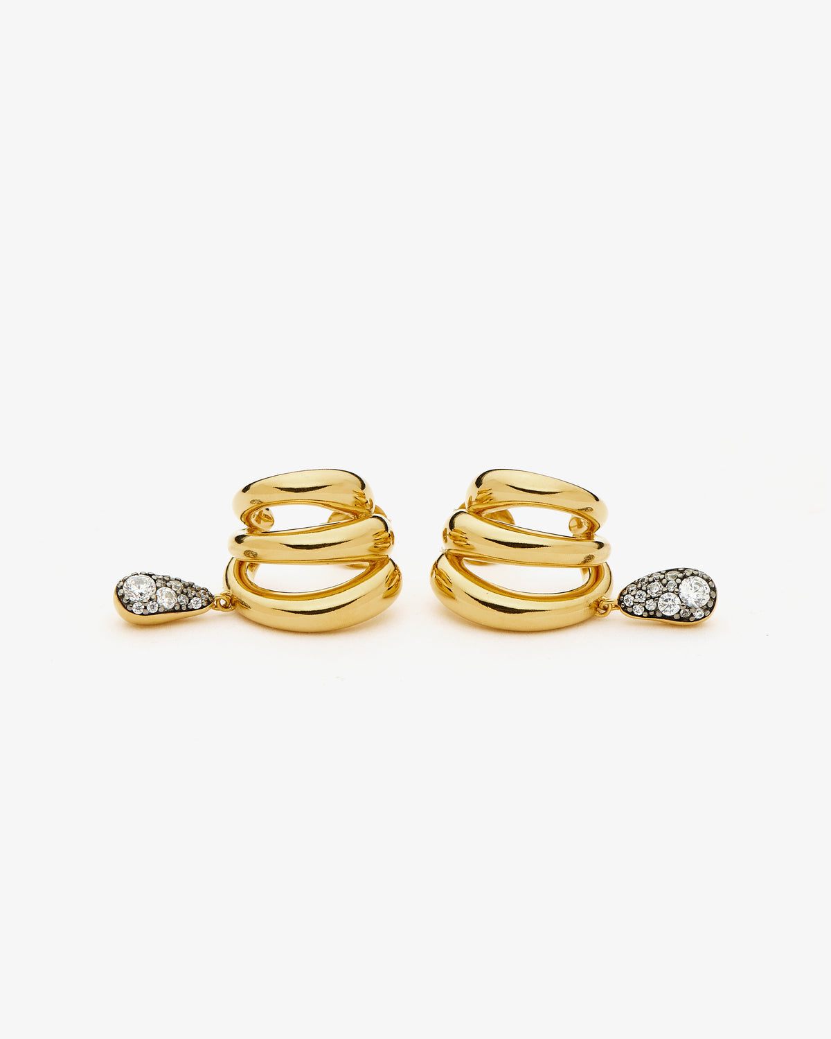 Missoma Molten Teardrop Pave Trio Stud Earrings in gold-plated brass, second view
