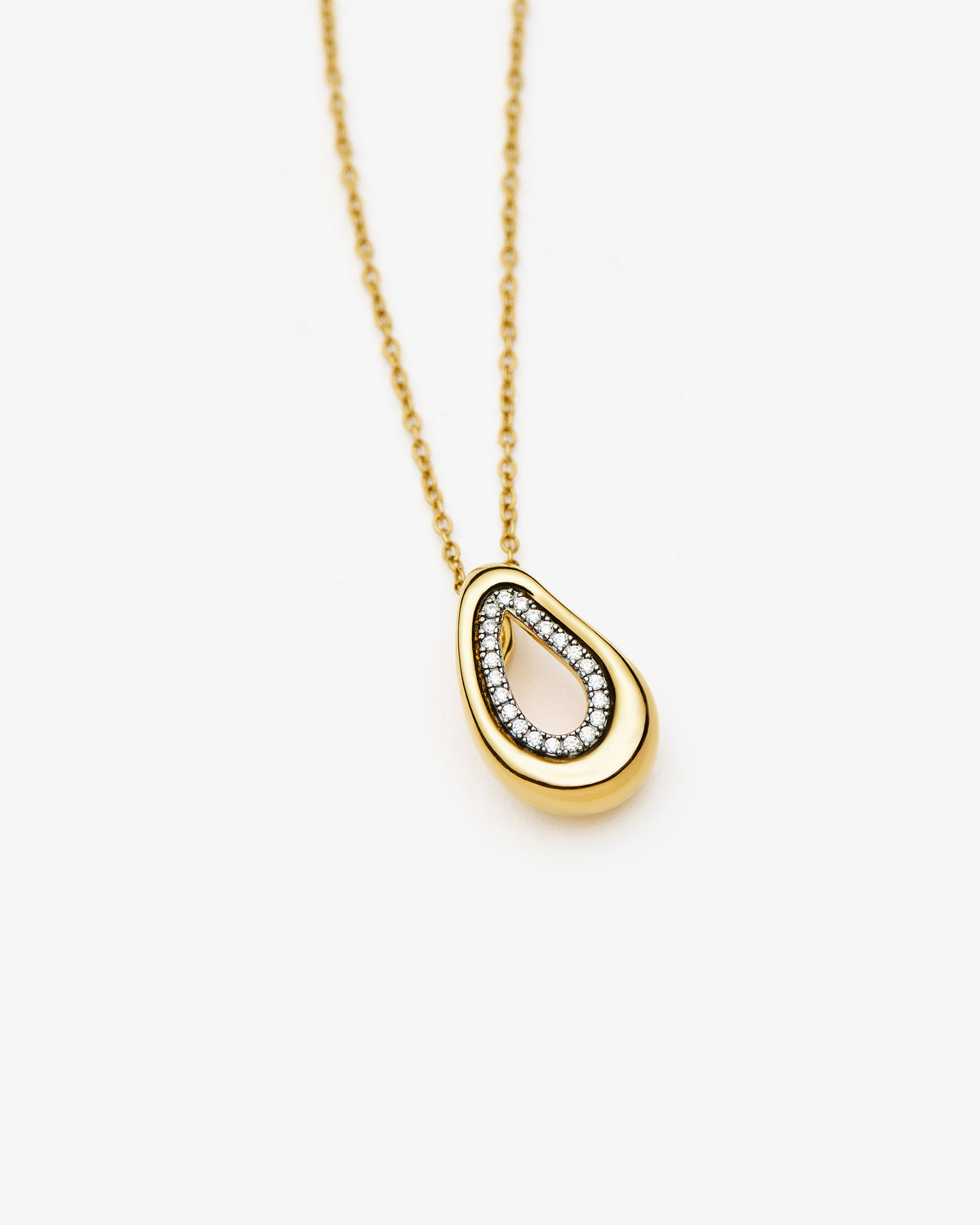 Missoma Molten Teardrop Pave Pendant Necklace in gold-plated metal, third view