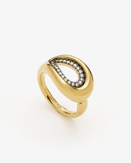 Missoma Molten Teardrop Pave Cocktail Ring in gold-plated brass