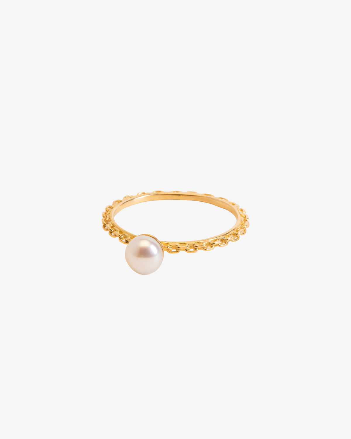 Wouters & Hendrix Gold 18K Gold Trace Chain Pearl Ring, side view