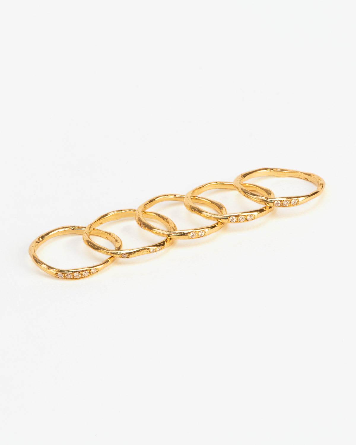 Wouters & Hendrix Gold 18K Gold Set of Five Organic Diamond Rings, side view