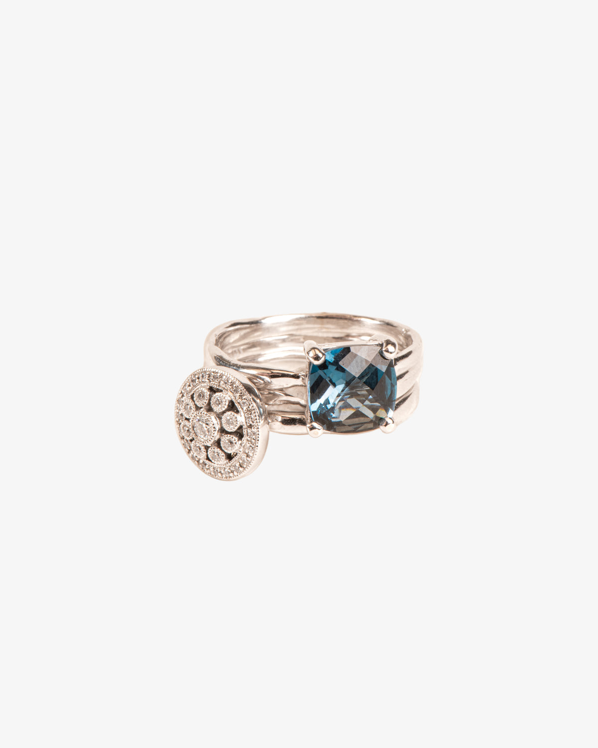 Wouters & Hendrix Gold 18K White Gold Stacked Diamond Rosas and Topaz Ring