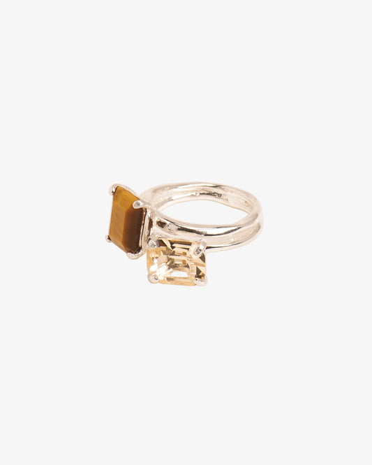Citrine Crystal and Tiger's Eye Double Ring