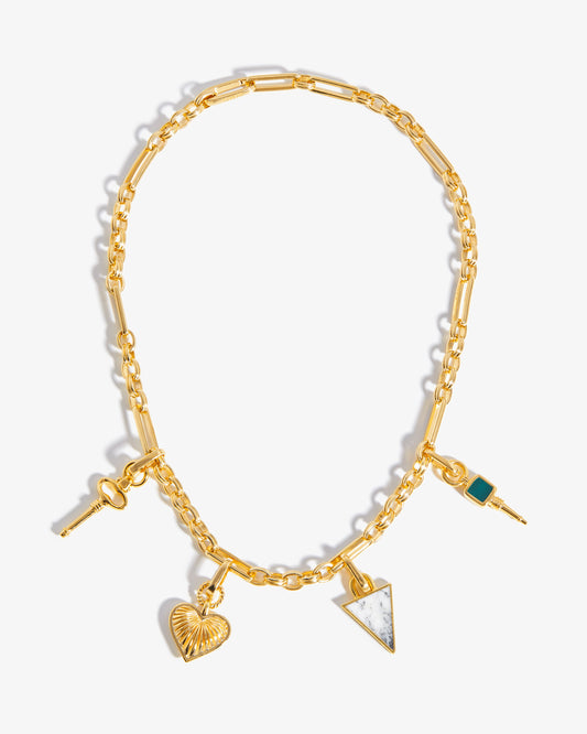 Missoma Key to Your Heart Onyx Charm Necklace in gold-plated brass