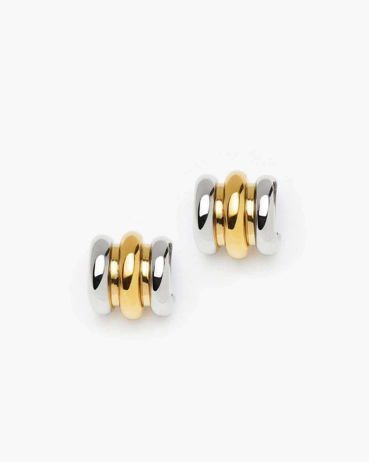 Missoma Chubby Triple Small Hoop Earrings in gold and silver-plated metal, second view