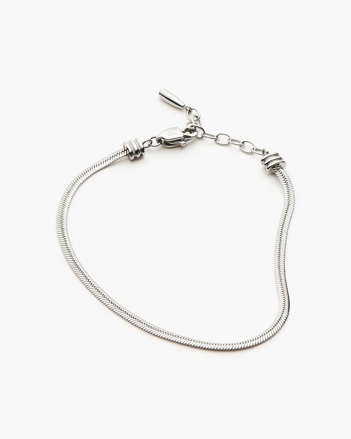 Missoma Thin Snake Chain Bracelet in silver/rhodium-plated metal, second view