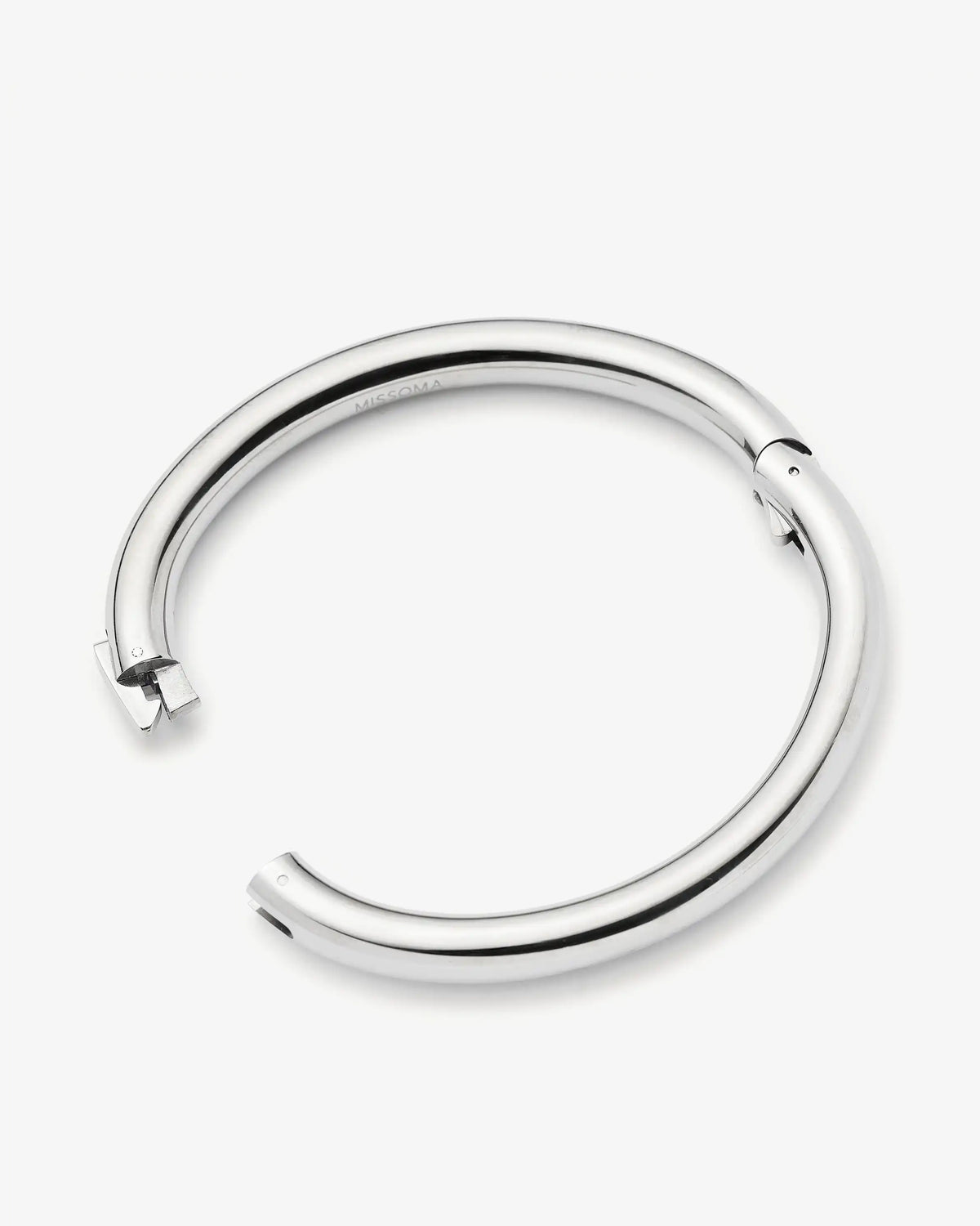 Missoma Chunky Round Hinged Bangle in silver/rhodium-plated metal, second view