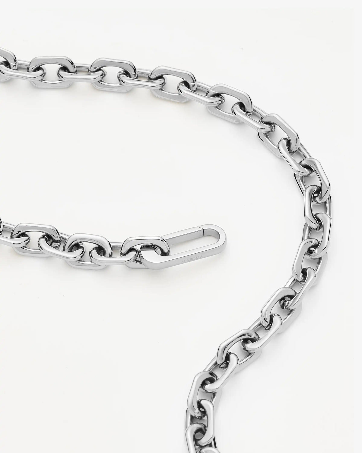 Missoma Square Paperclip Chain Necklace in silver/rhodium-plated metal, detail view