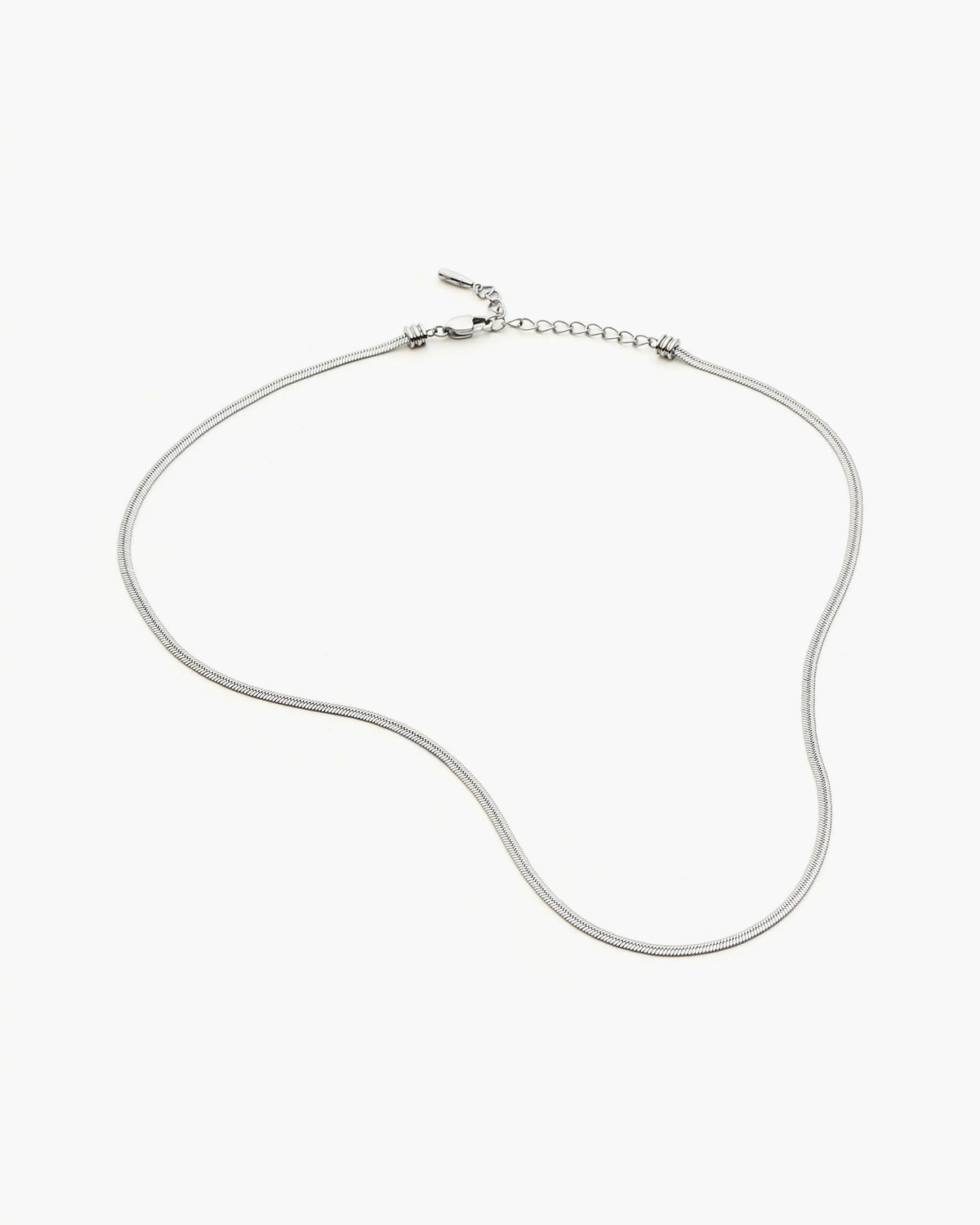 Missoma Thin Snake Chain Necklace in silver/rhodium-plated metal, second view