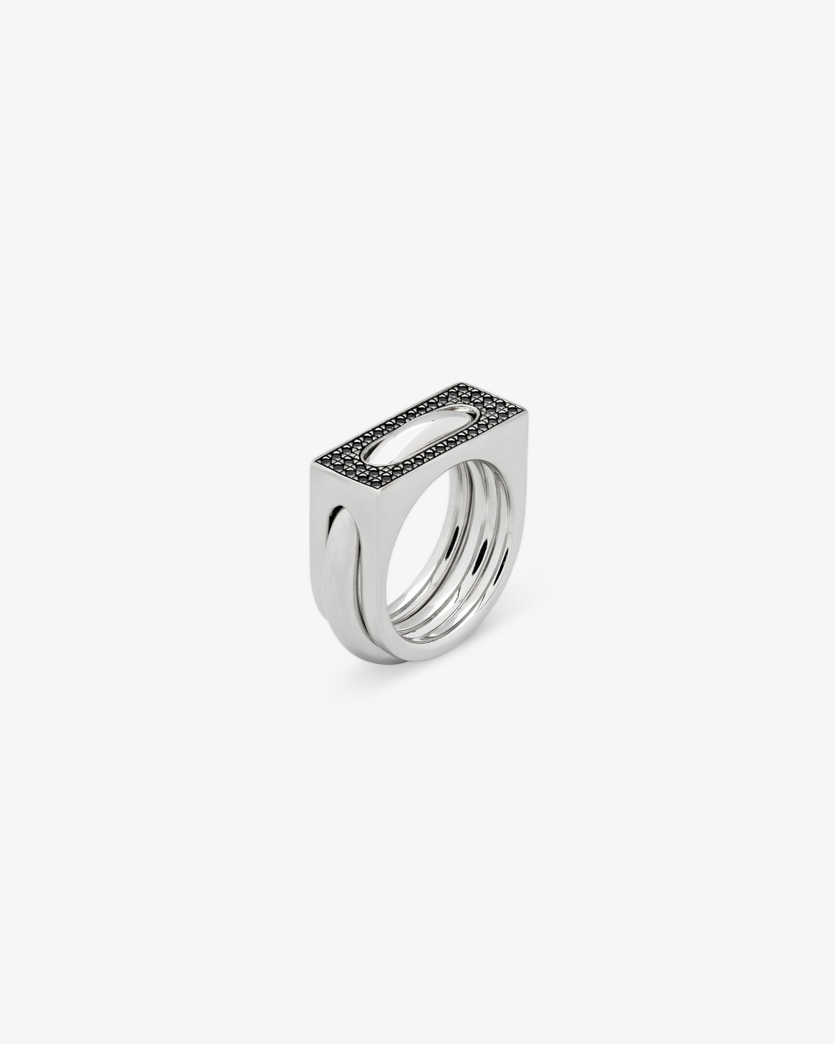 Tom Wood Cage Ring Single Black Spinel Banded in 925 sterling silver
