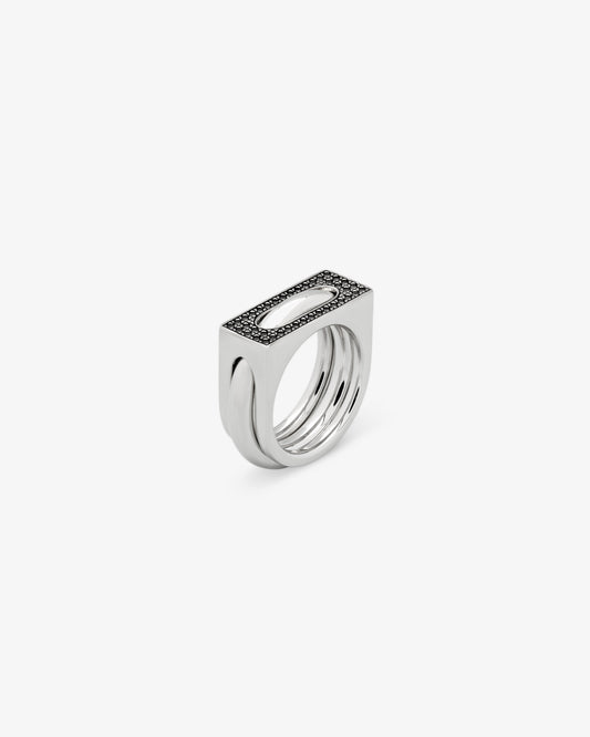 Tom Wood Cage Ring Single Black Spinel Banded in 925 sterling silver