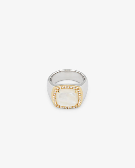 Tom Wood May Ring White MOP with Diamonds in 925 sterling silver
