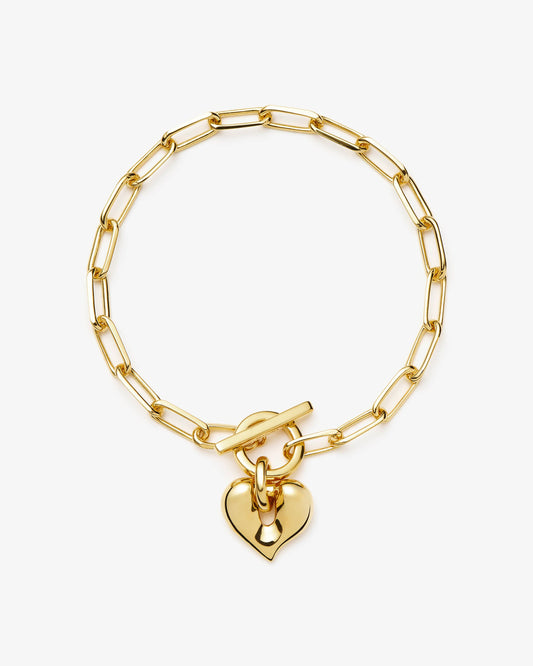 Missoma Molten Heart T-Bar Chain Bracelet in gold-plated brass
