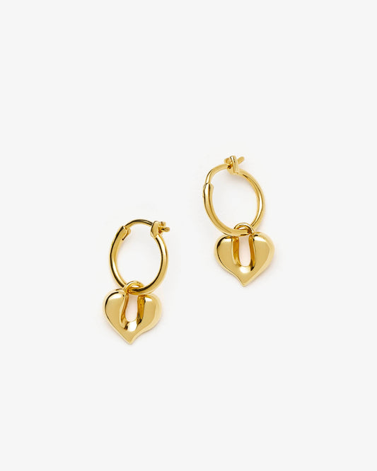 Missoma Molten Heart Charm Hoop Earrings in gold-plated brass