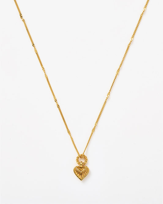 Missoma Mini Ridge Heart Charm Pendant Necklace in gold-plated brass