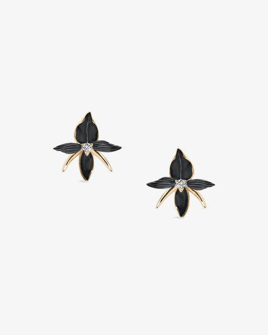 Shaun Leane Black Orchid Flower Diamond Earrings