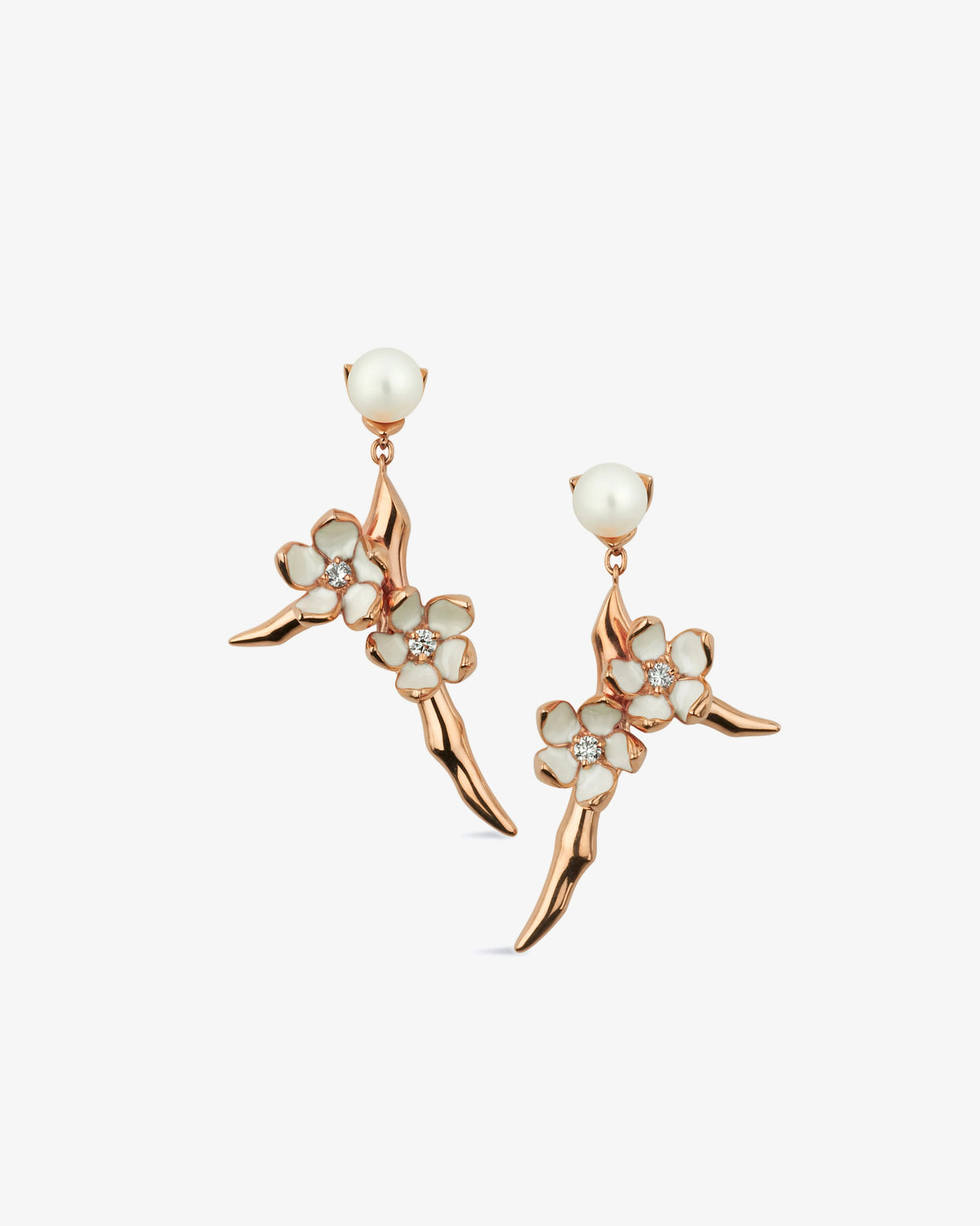 Shaun Leane Cherry Blossom Diamond and Pearl Small Drop Earrings
