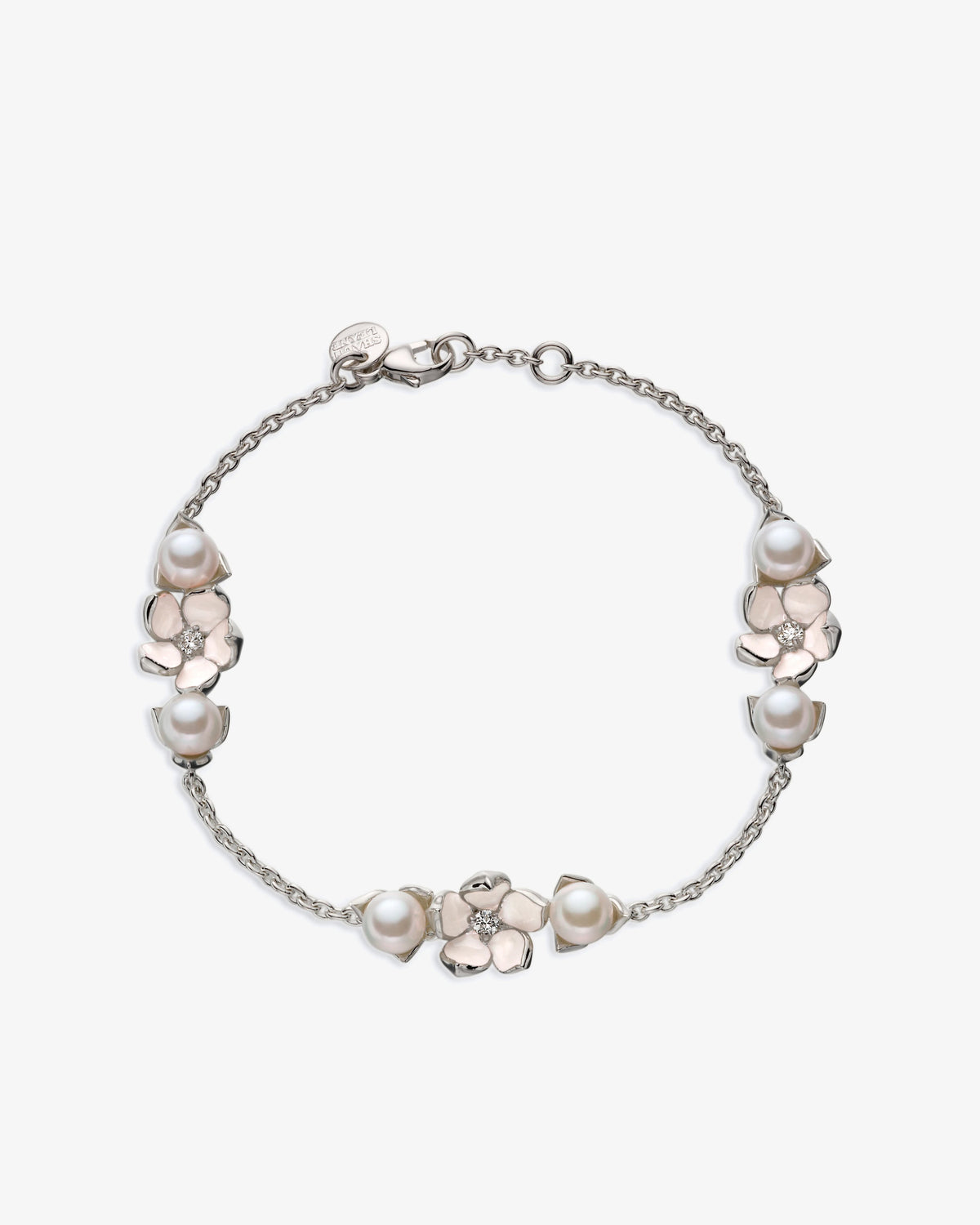 Shaun Leane Cherry Blossom 3 Flower Diamond and Pearl Bracelet
