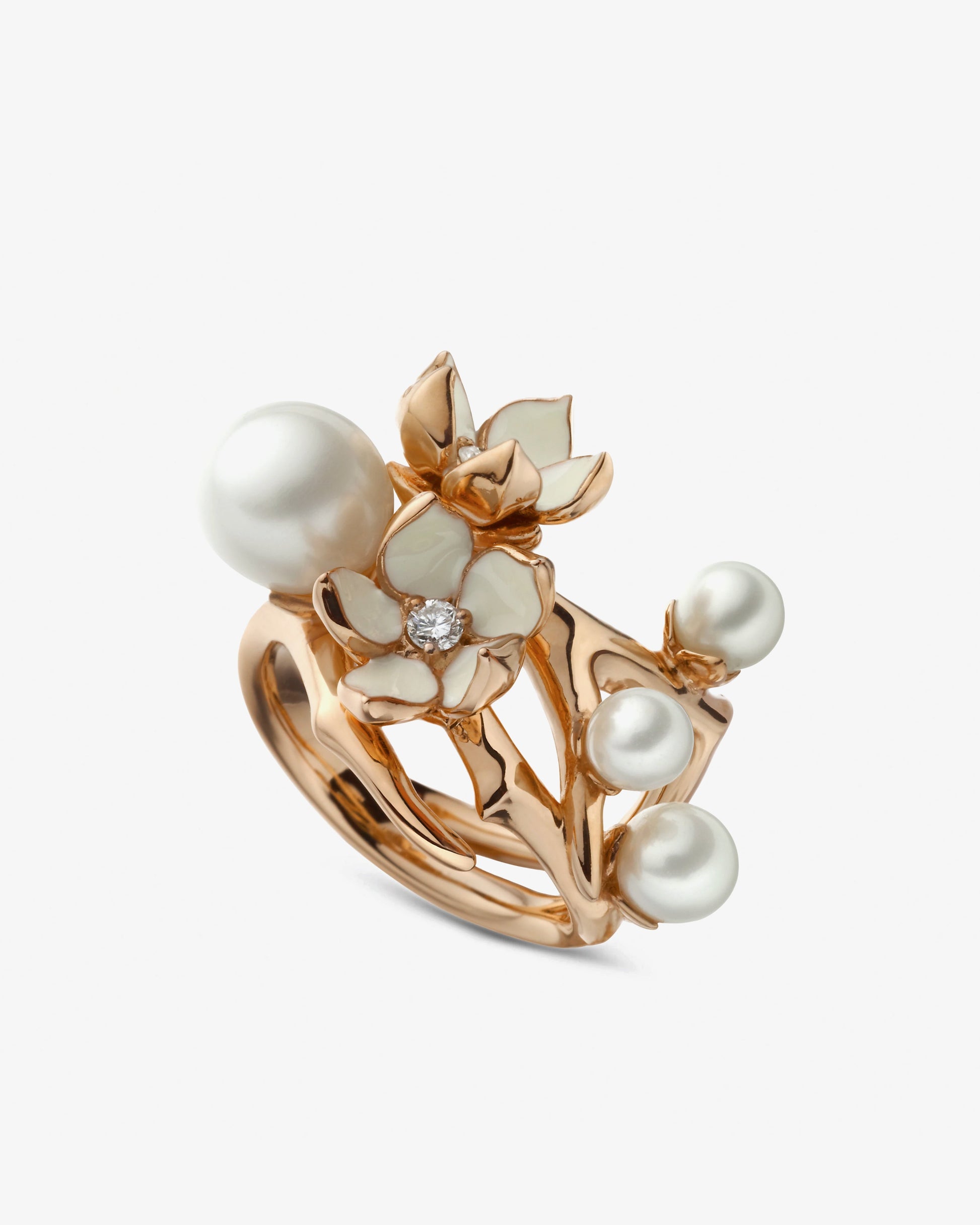 Shaun Leane Cherry Blossom Flower Diamond and Pearl Ring