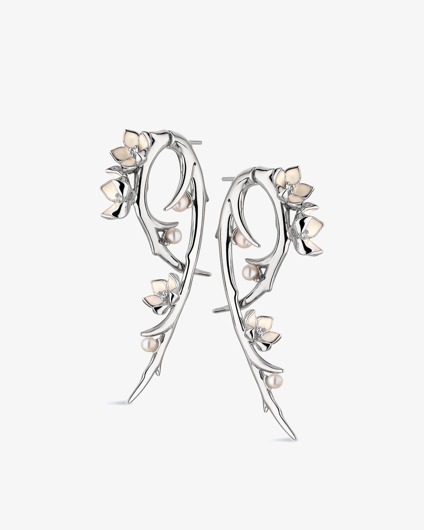 Shaun Leane Cherry Blossom Diamond and Pearl Hook Earrings