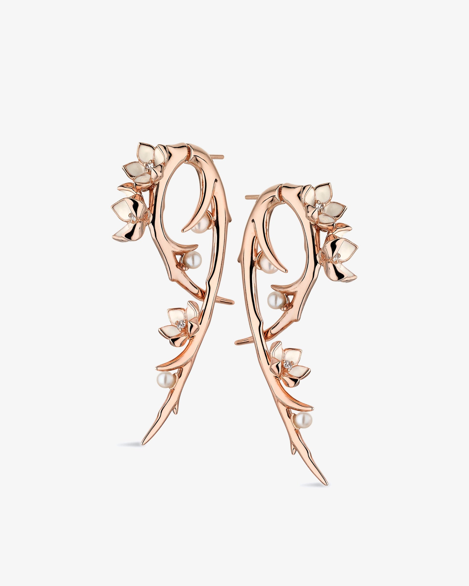 Shaun Leane Cherry Blossom Diamond and Pearl Hook Earrings