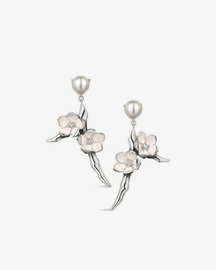 Shaun Leane Cherry Blossom Diamond and Pearl Small Drop Earrings