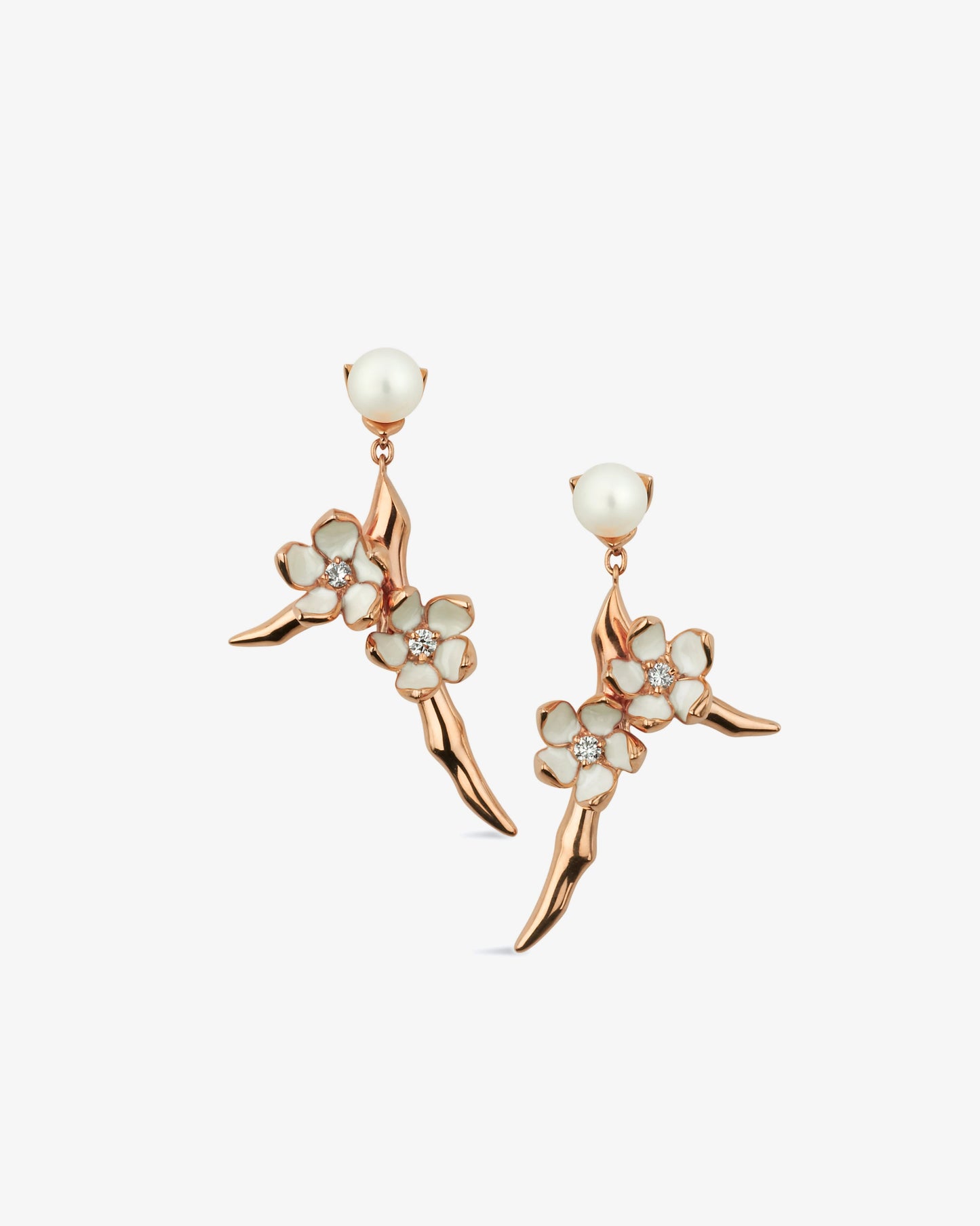 Shaun Leane Cherry Blossom Diamond and Pearl Small Drop Earrings