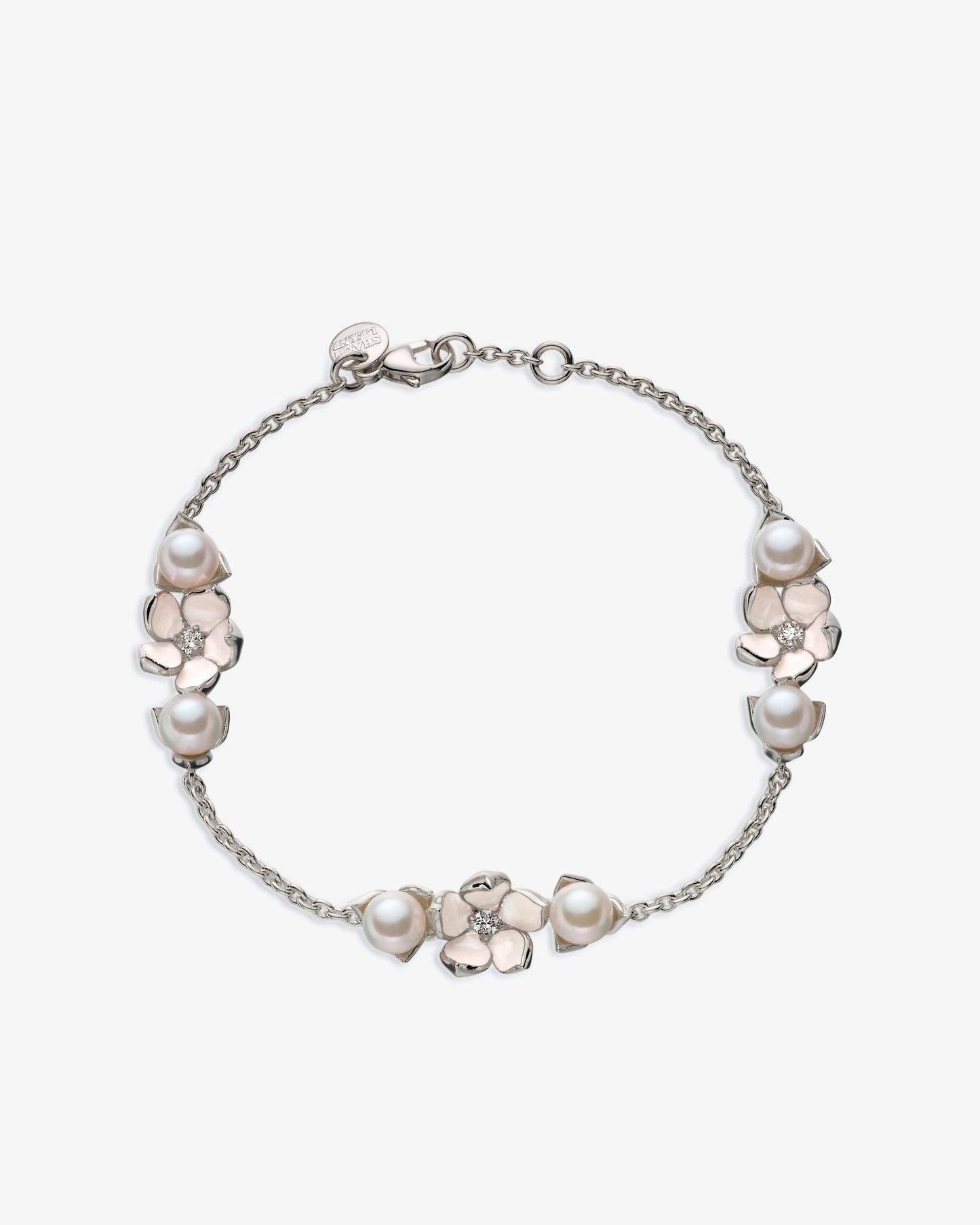 Shaun Leane Cherry Blossom 3 Flower Diamond and Pearl Bracelet
