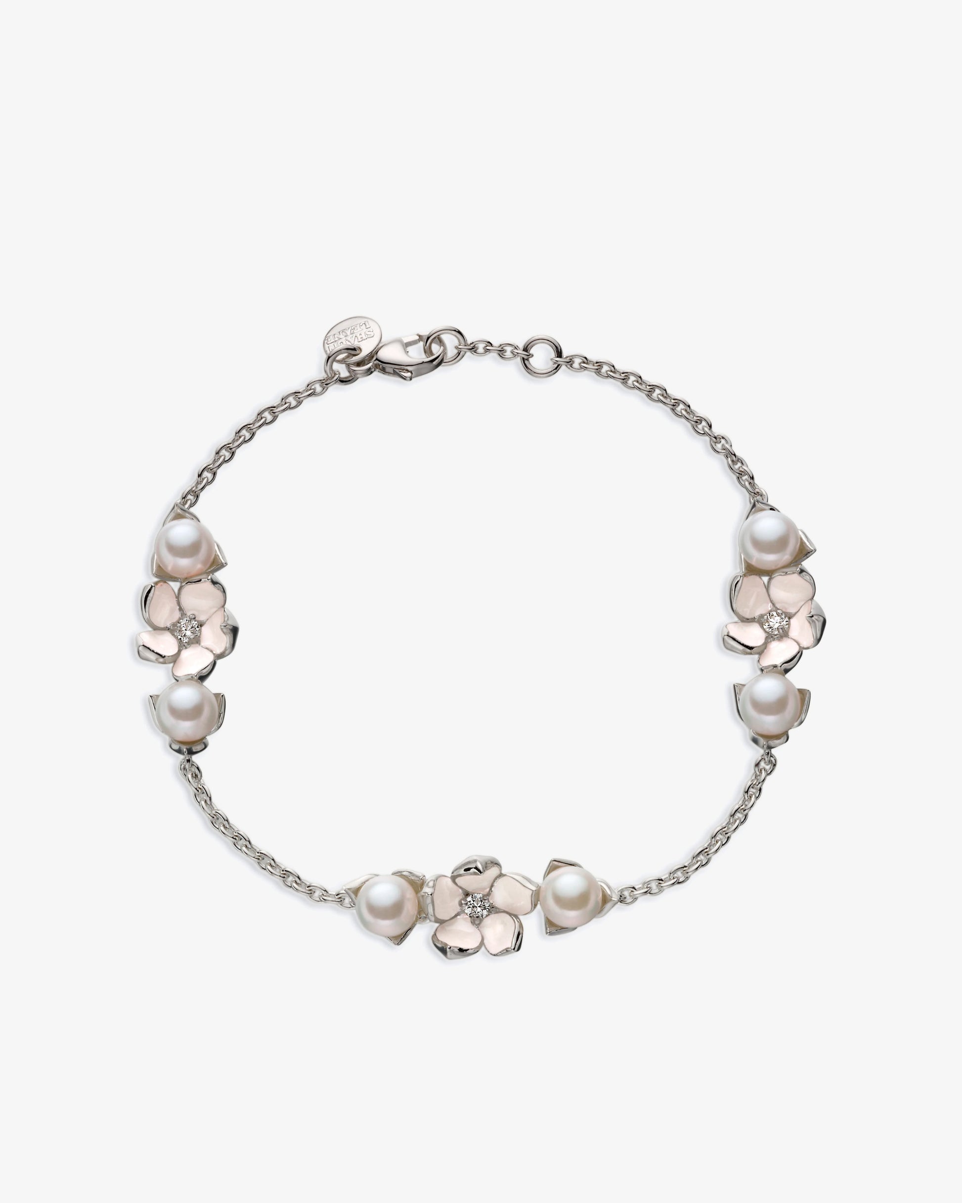 Shaun Leane Cherry Blossom 3 Flower Diamond and Pearl Bracelet