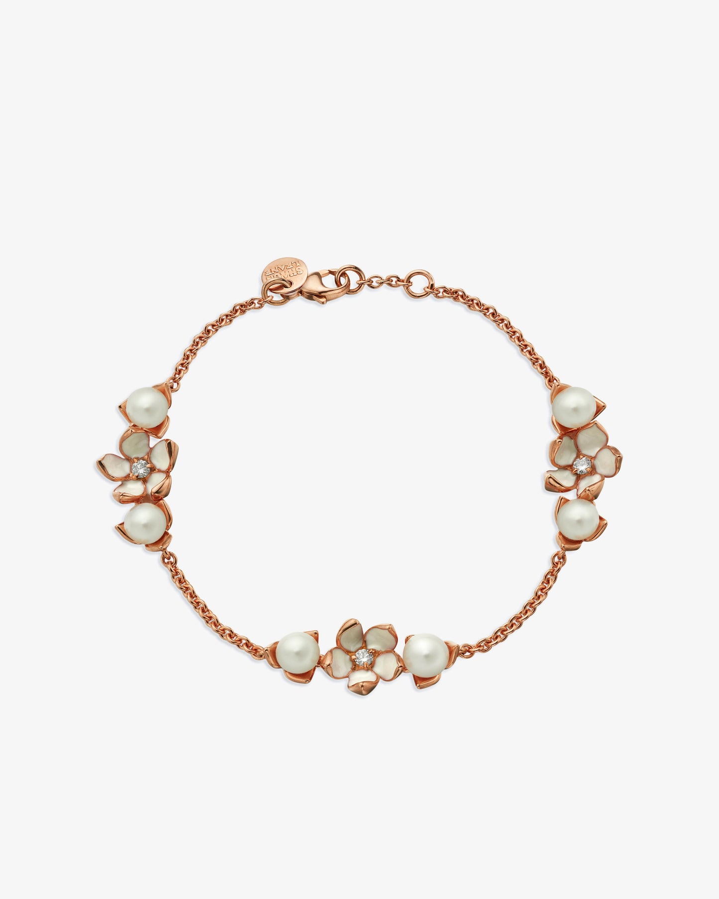 Shaun Leane Cherry Blossom 3 Flower Diamond and Pearl Bracelet